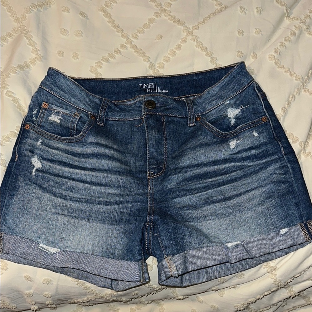 Time and Tru Blue Distressed Jean Shorts